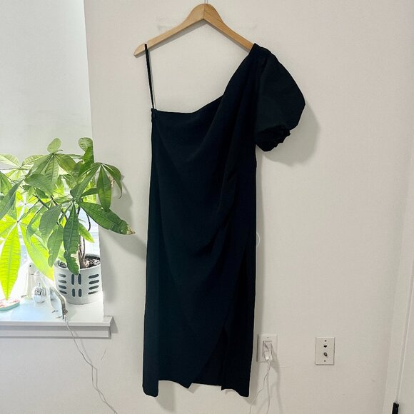 Lauren Ralph Lauren Black One Shoulder Puff Sleeve Dress Size 14 - Picture 1 of 6